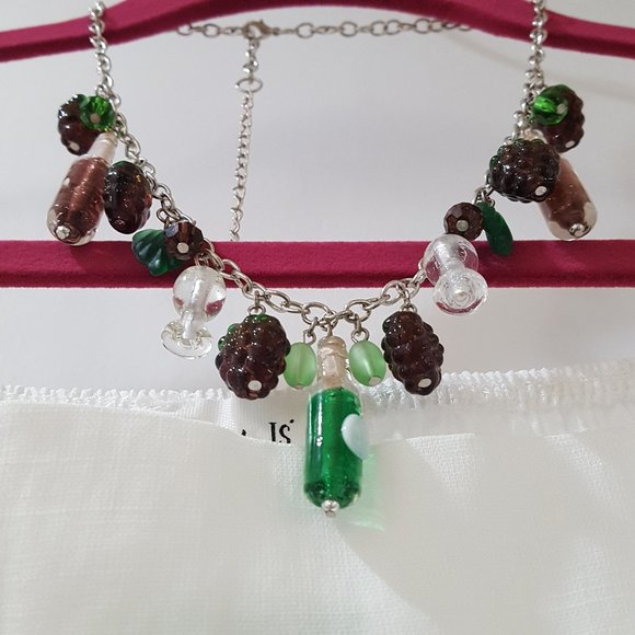 glass grape bottle and wine bead necklace - Picture 1 of 2